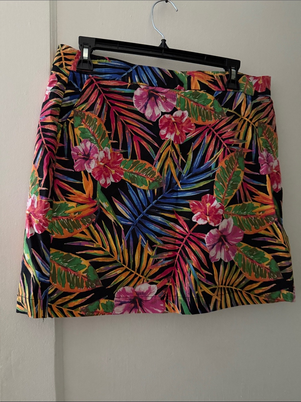 Rafaella Black Tropical Floral Skort with Pink & Green Accents
